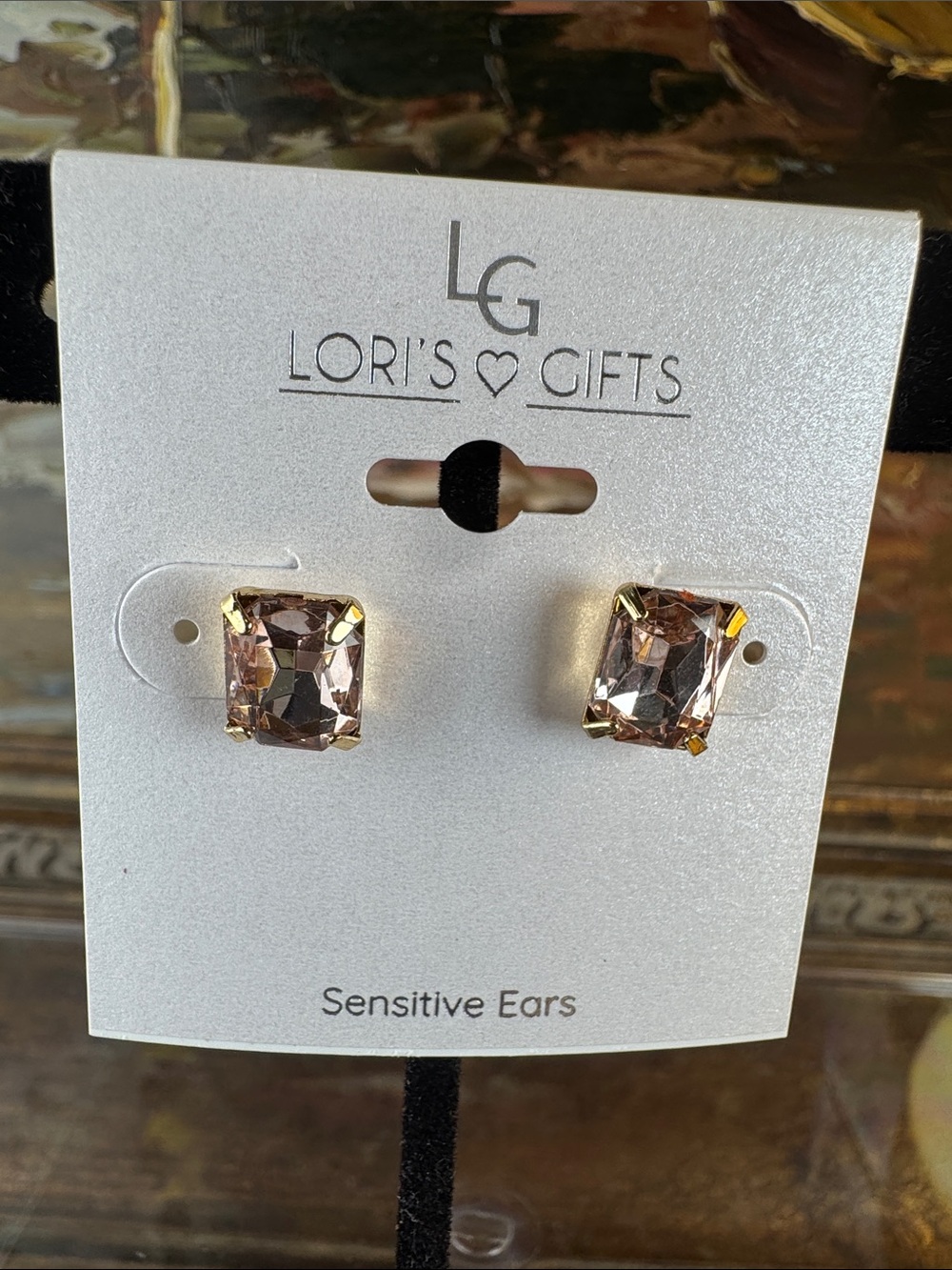 0503-LG Champagne Crystal Rectangular Stud Earrings
